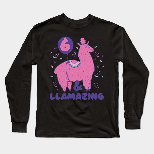 Llamazing 6th Birthday 6 Years Old Llama Girls Kids Gift design Long Sleeve T-Shirt by theodoros20